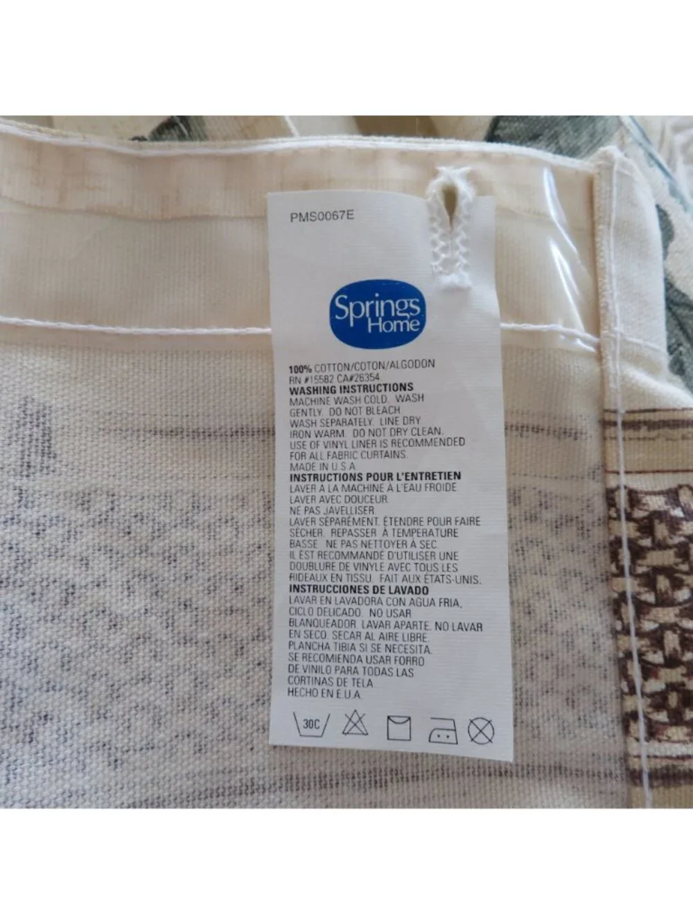 Vintage Springs Home Fabric Shower Curtain Beige Palms Lattice Cotton USA Made